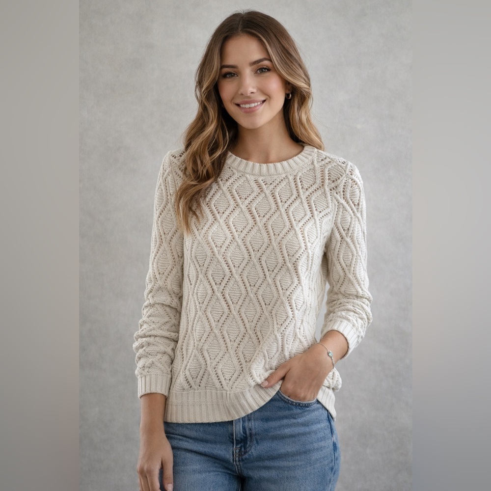 Loft, White Cable Knit Sweater SP